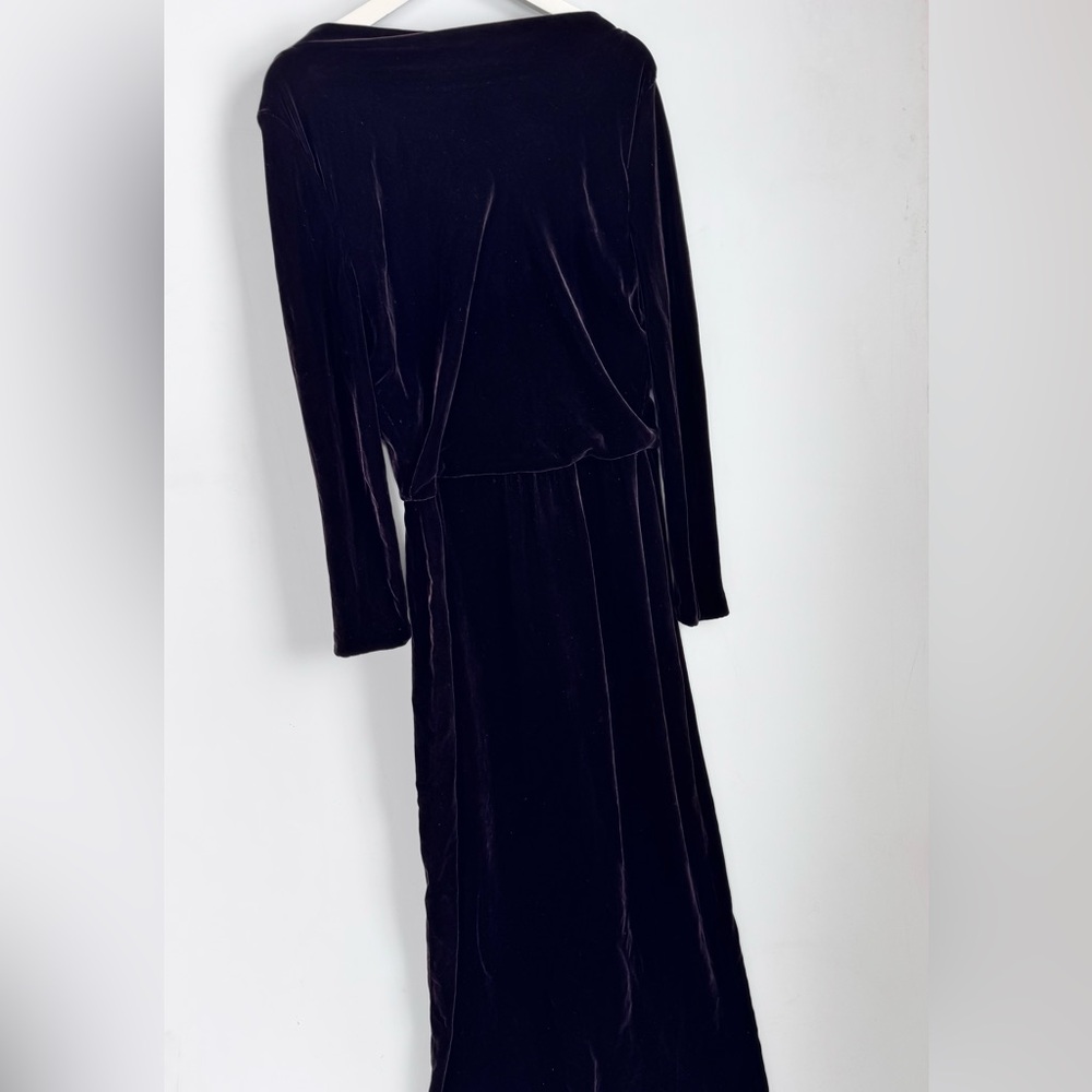 Vintage Jones New York Evening Velvet Dark Purple Long Sleeve Maxi Dress Sz 14